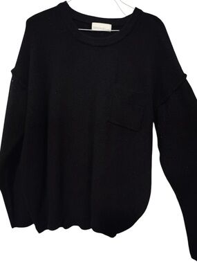 Zenana Outfitters Black Crewneck Sweater with Chest Pocket
